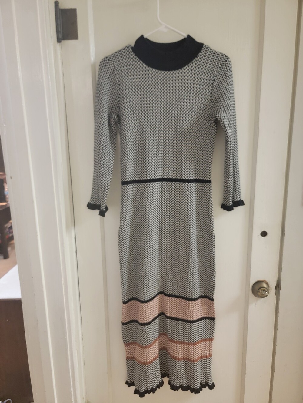Robbie Bee Black, White and Pink Knit Maxi Dress